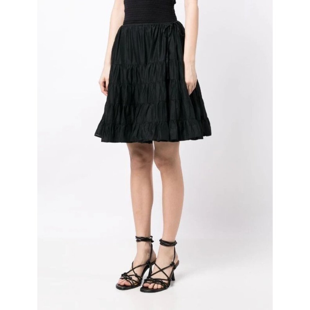 Merlette NYC Ruffle-Detailing Cotton Mini Skirt Tiered Black Resort L NEW 282726